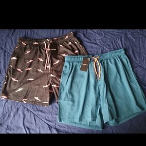 Set Of Men's ROXDOME Shark Print and Teal Swim Shorts